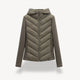 Women's hooded quilted jacket with chevron front, long sleeves and zip fastening