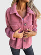Women's sherpa-textured collared jacket with button front and patch pockets