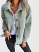 Women's sherpa-textured collared jacket with button front and patch pockets