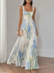 Women's Square Neck Floral Pleated Maxi Dress, Sleeveless