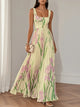 Women's Square Neck Floral Pleated Maxi Dress, Sleeveless