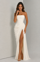 Strapless Corset Maxi Dress with High Slit, Draped Skirt