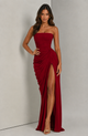Strapless Corset Maxi Dress with High Slit, Draped Skirt