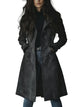 Women's longline button coat with notched collar and side pockets