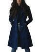 Women's longline button coat with notched collar and side pockets