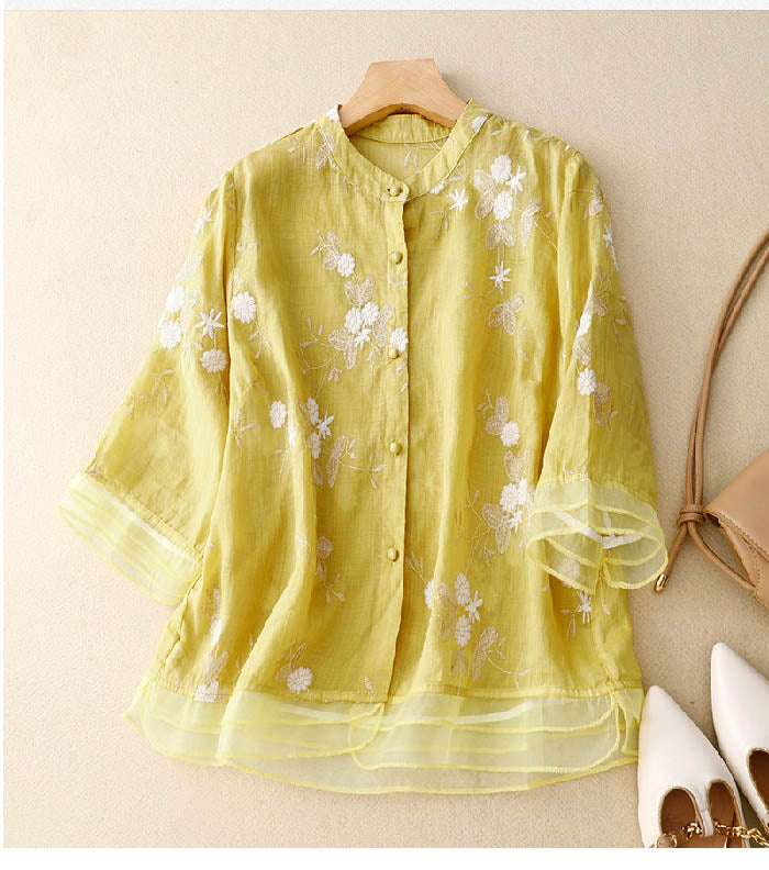 Women's Embroidered Blouse Fb0880 in Green - View 7 | Bellmere