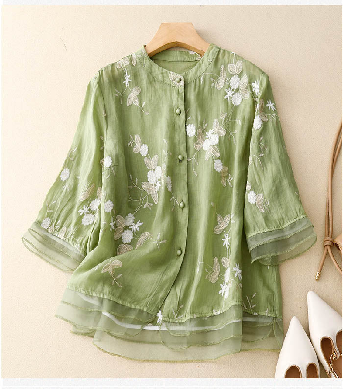 Women's Embroidered Blouse Fb0880 in Green | Bellmere
