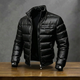 Black padded quilted jacket with high collar and front pockets