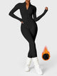 Fitted long-sleeve jumpsuit with mock neck and front zipper