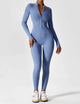 Fitted long-sleeve jumpsuit with mock neck and front zipper