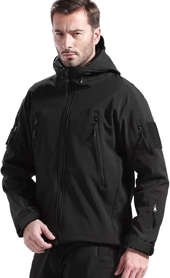 Men's hooded outdoor jacket and cargo trousers set with utility pockets